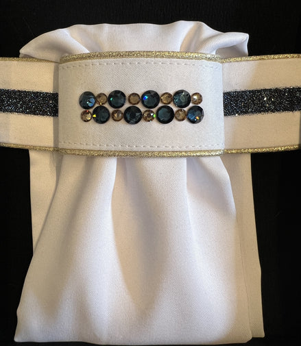 JUDI Stock Tie Crystal Fabric Blue Odessa Double Navy Gold Golden Trim L