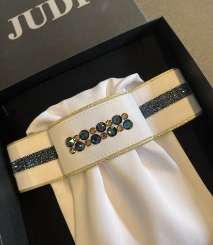 JUDI Stock Tie Crystal Fabric Blue Odessa Double Navy Gold Golden Trim L