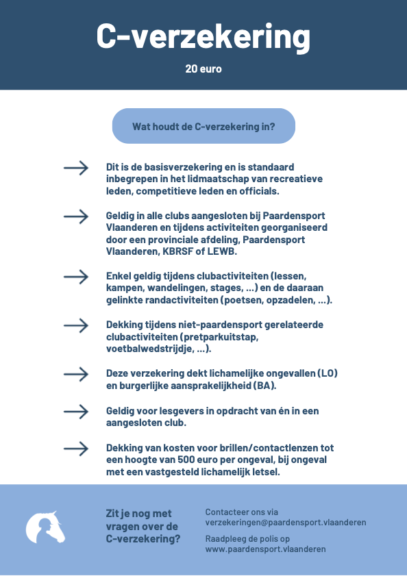 Basis 02 + C Lidmaatschap Paardensport Vlaanderen 10€ administratiekost