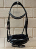 JUDI Trens Crystal Fabric Black Traverso Metallic Silver Jet Hematite Patent Full Trenshoofdstellen - Maddelin Equestrian