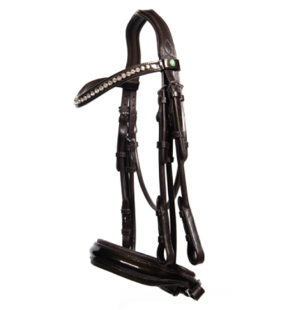 LJ Leathers Hoofdstel ´New Pro Dressage´ stang en trens Metalic