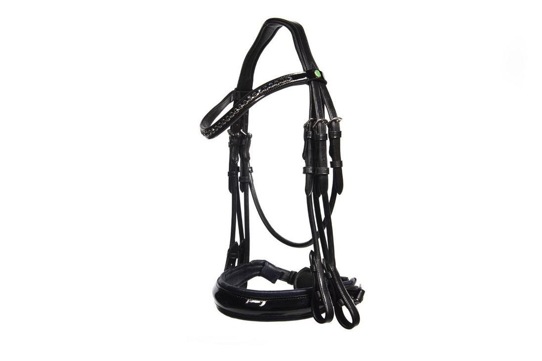 LJ Leathers Hoofdstel ´New Pro Dressage´ stang en trens