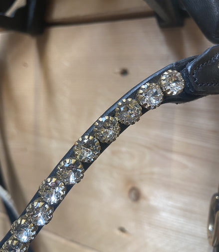 Utzon Olympic Bar &amp; Snaffle Crystal Brass Elegant Browband Clear