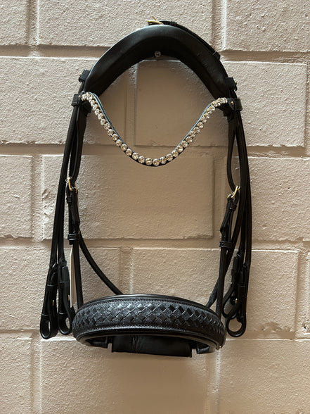 Utzon Olympic Bar &amp; Snaffle Crystal Brass Elegant Browband Clear