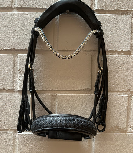 Utzon Olympic Bar &amp; Snaffle Crystal Brass Elegant Browband Clear