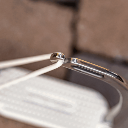 Sprenger Peacock Stirrups with rubber ring - Stainless steel; size 110 mm Black rubber pad
