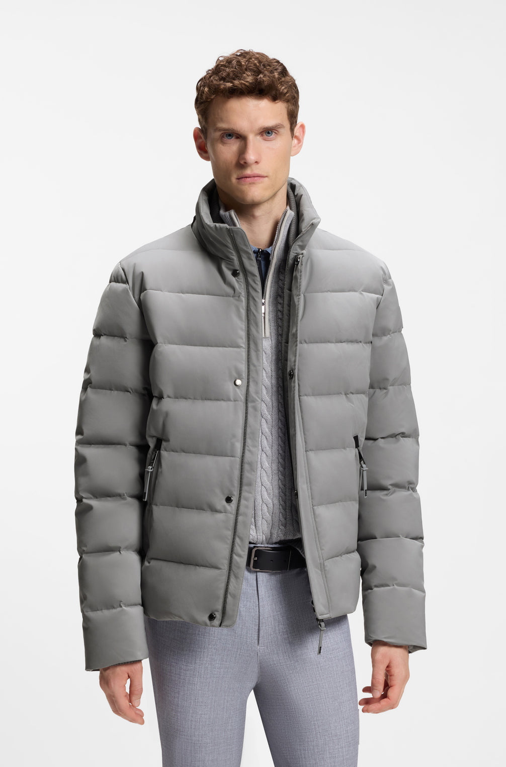 Boss Equestrian Jamie Puffer Velvet Jas Heren - Sharkskin