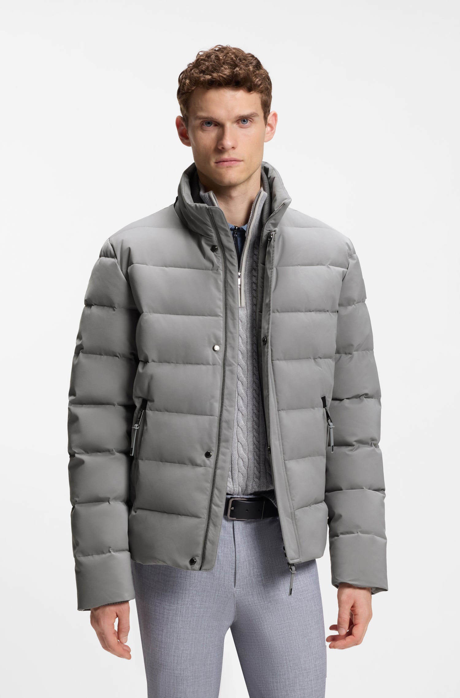 Boss Equestrian Jamie Puffer Velvet Jas Heren - Sharkskin