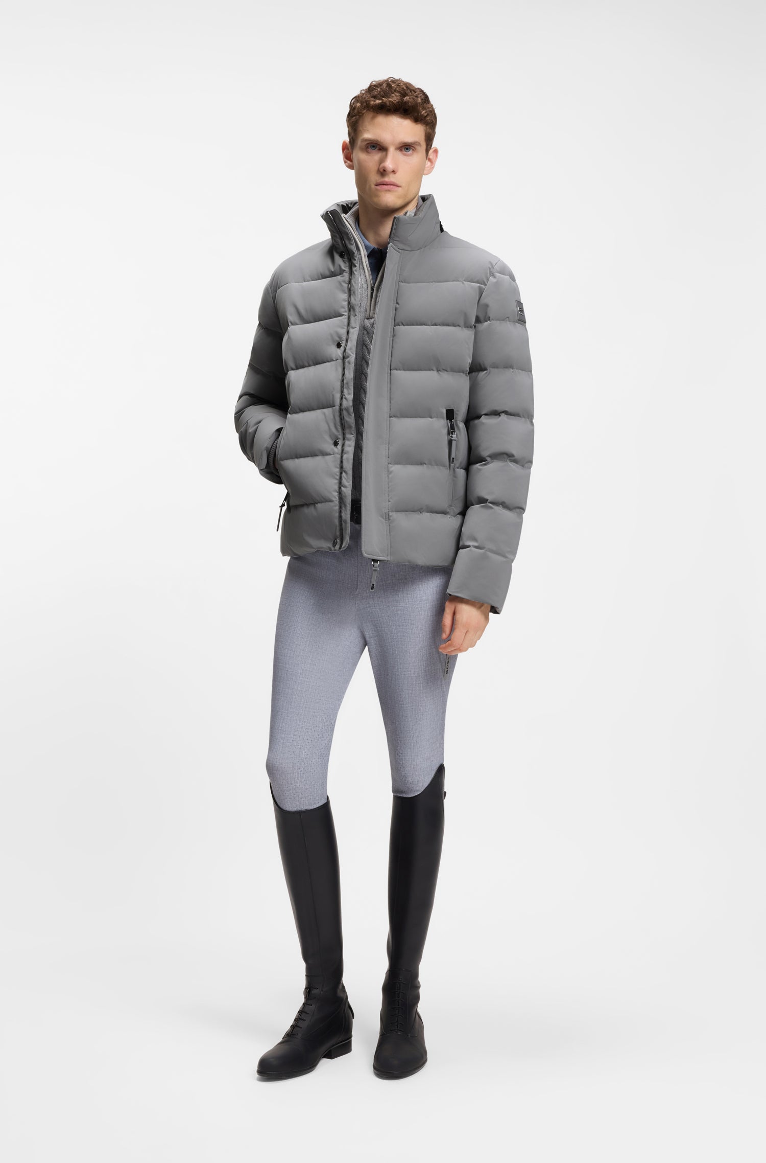 Boss Equestrian Jamie Puffer Velvet Jas Heren - Sharkskin