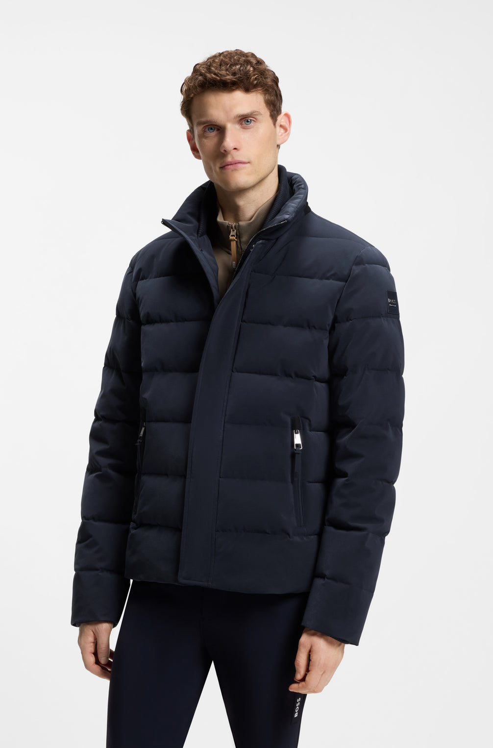Boss Equestrian Jamie Puffer Velvet Jas Heren - Sky Captain