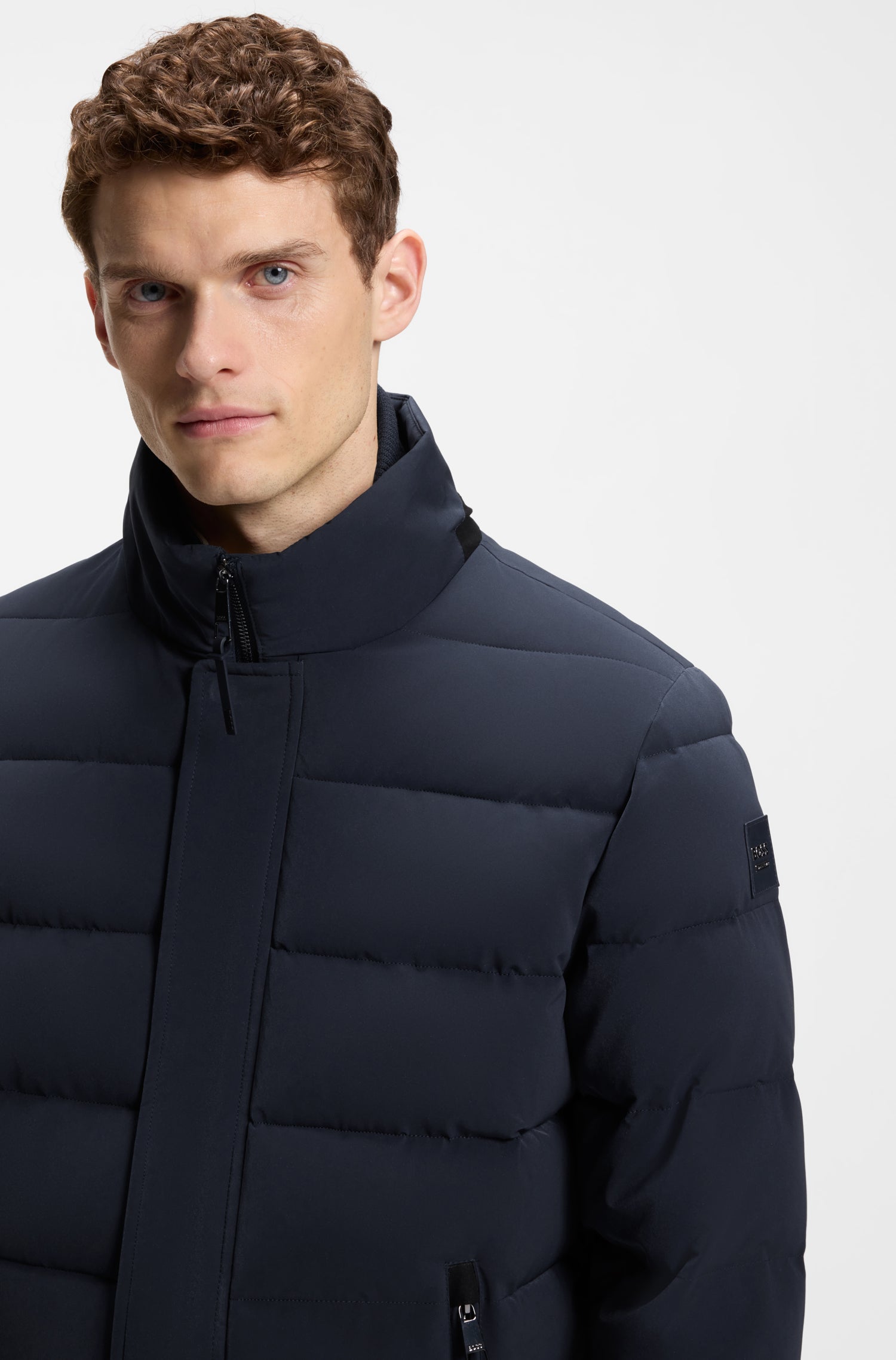 Boss Equestrian Jamie Puffer Velvet Jas Heren - Sky Captain