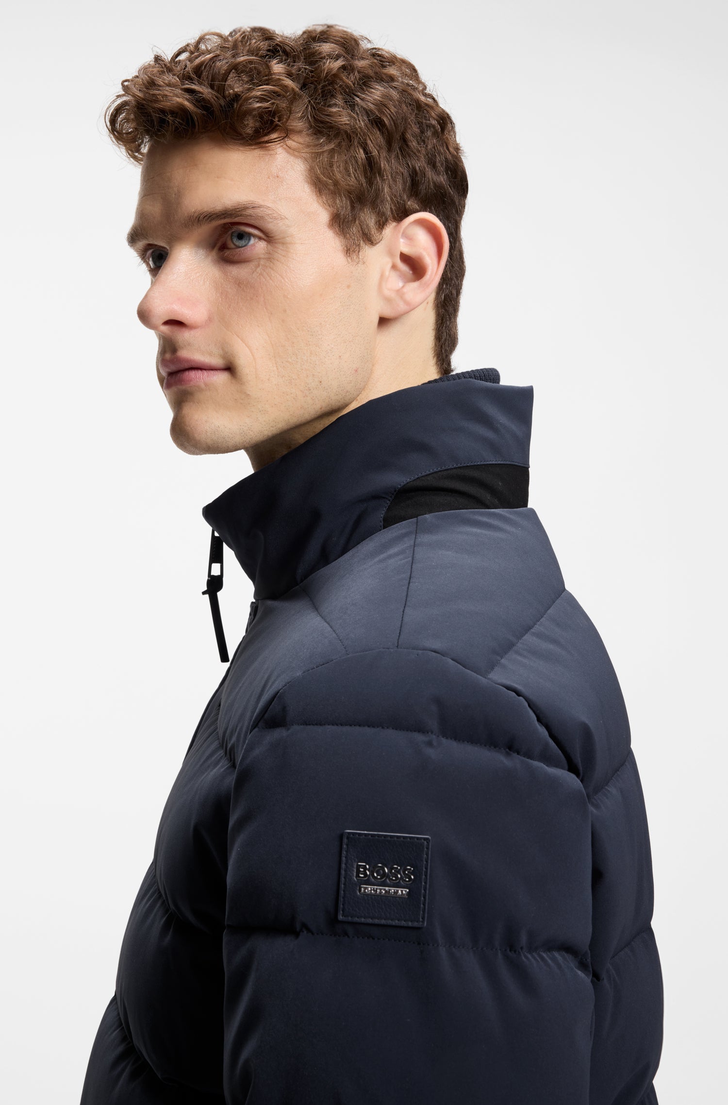 Boss Equestrian Jamie Puffer Velvet Jas Heren - Sky Captain