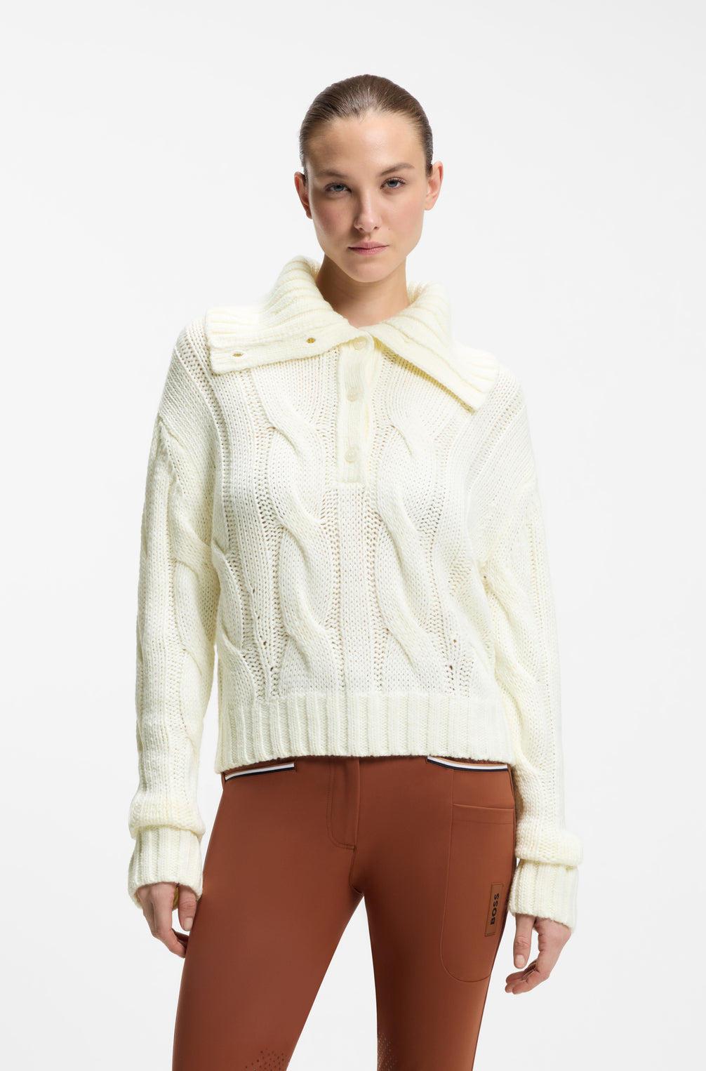 Boss Equestrian Eve Heavy Knit Troyer Dames Soft Cream