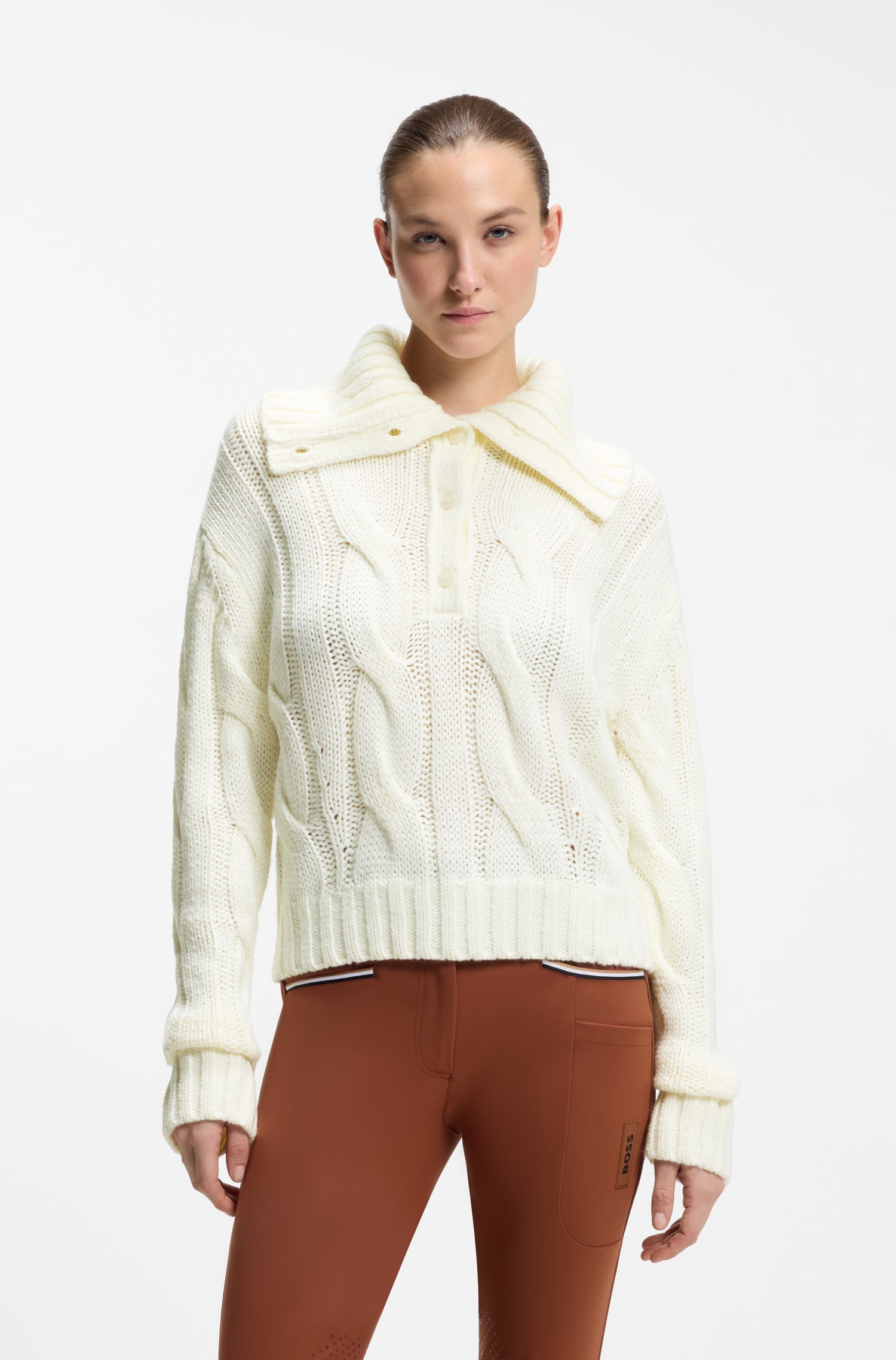Boss Equestrian Eve Heavy Knit Troyer Dames Soft Cream
