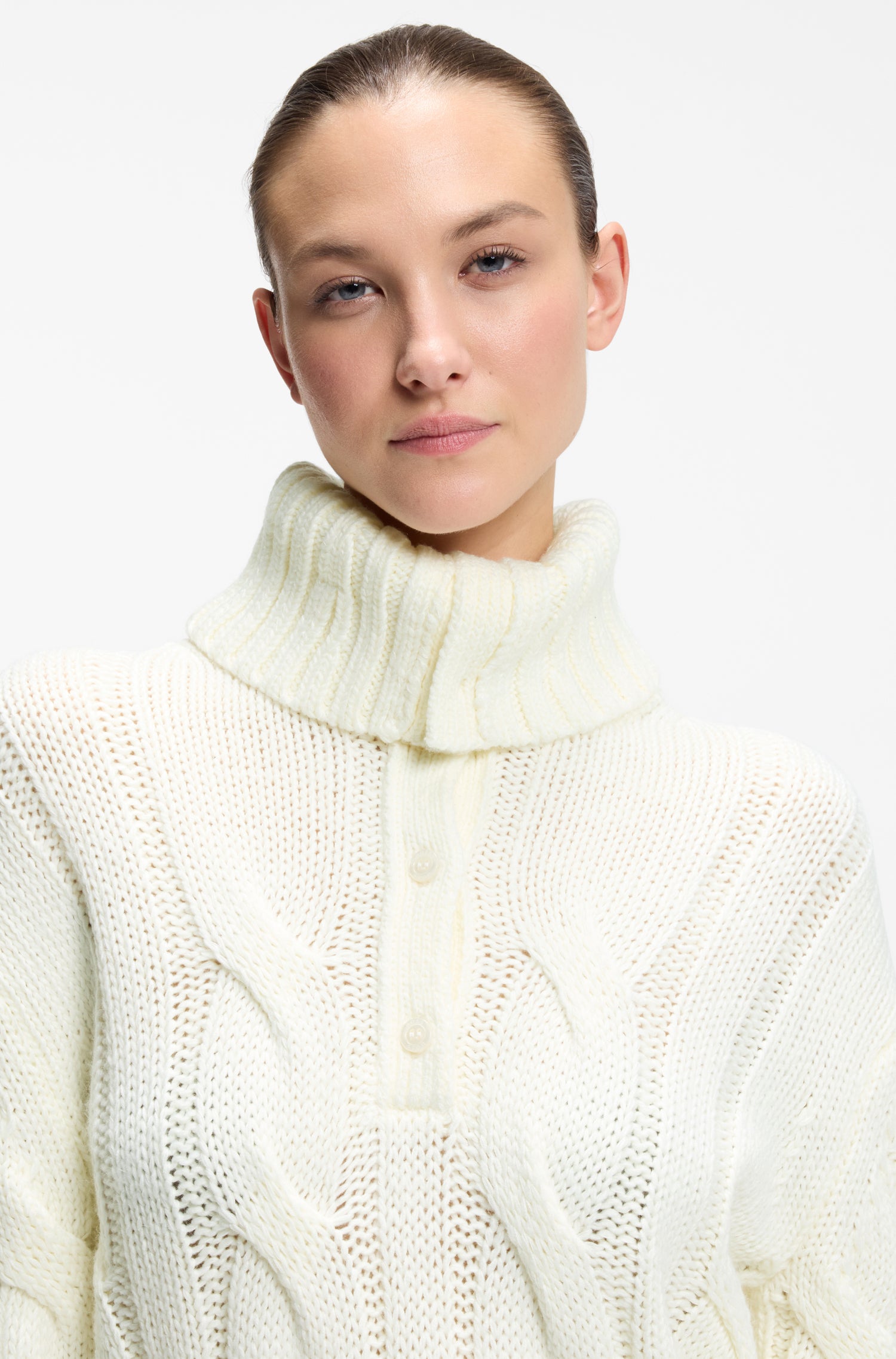 Boss Equestrian Eve Heavy Knit Troyer Dames Soft Cream