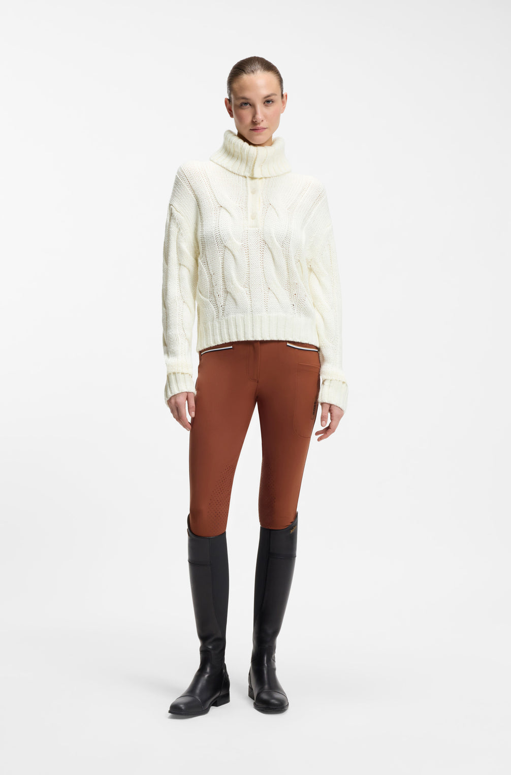 Boss Equestrian Eve Heavy Knit Troyer Dames Soft Cream