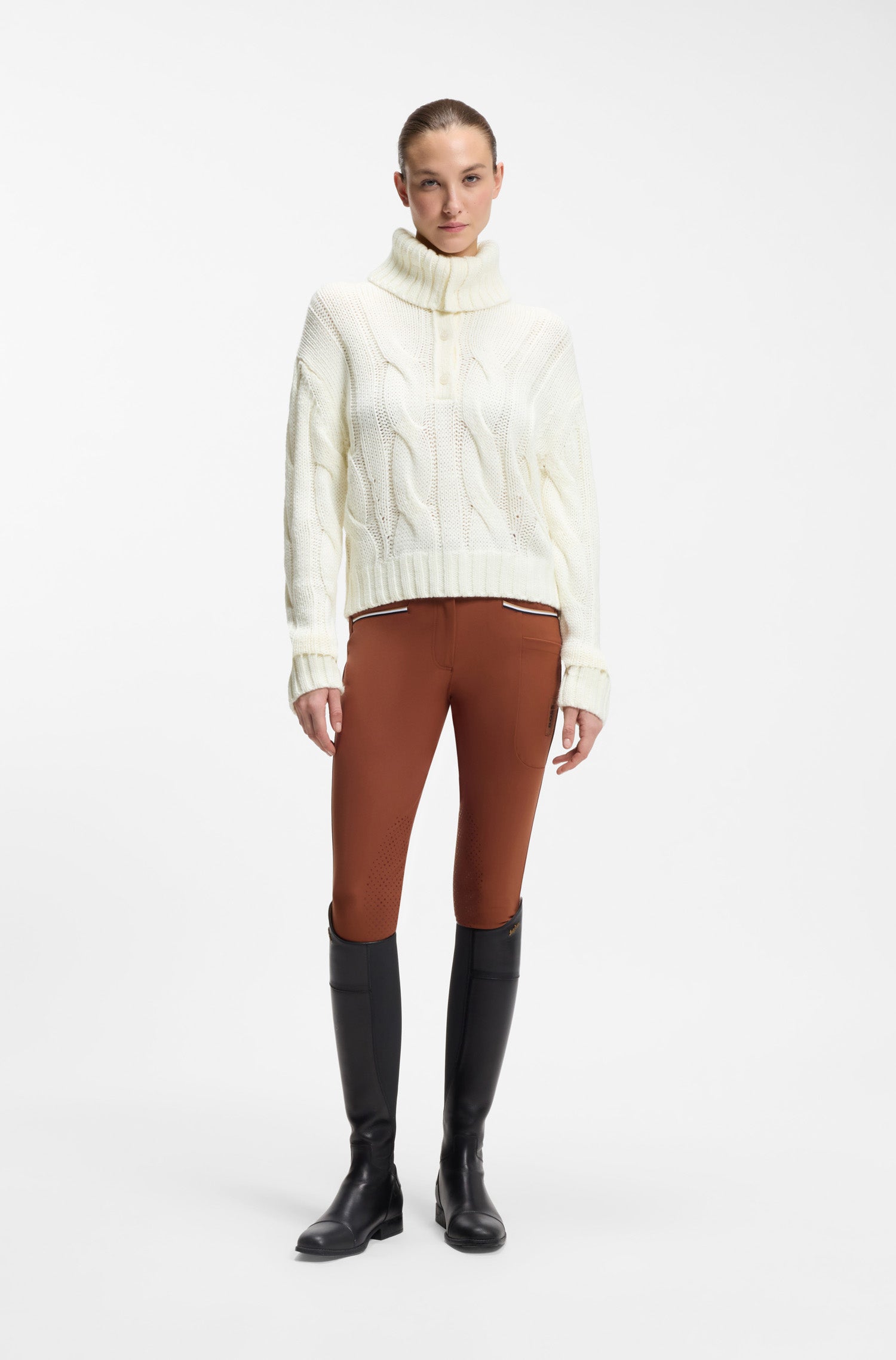 Boss Equestrian Eve Heavy Knit Troyer Dames Soft Cream