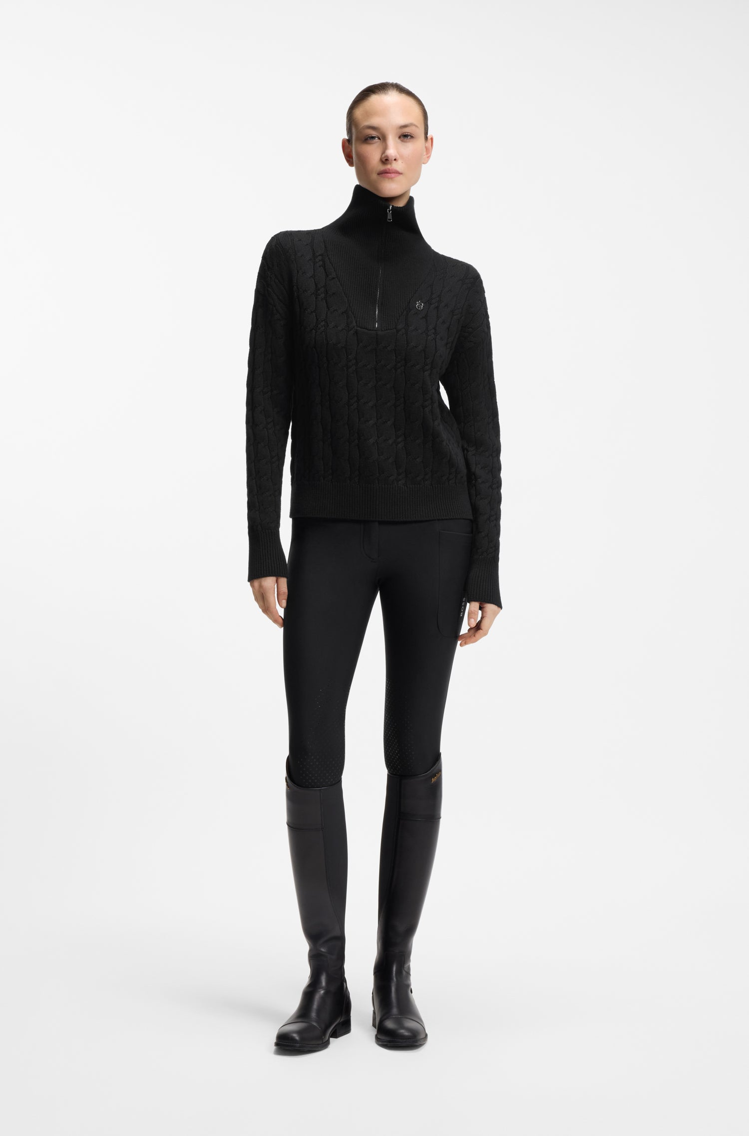 Boss Equestrian Ella Knit Zip Troyer Dames - Zwart