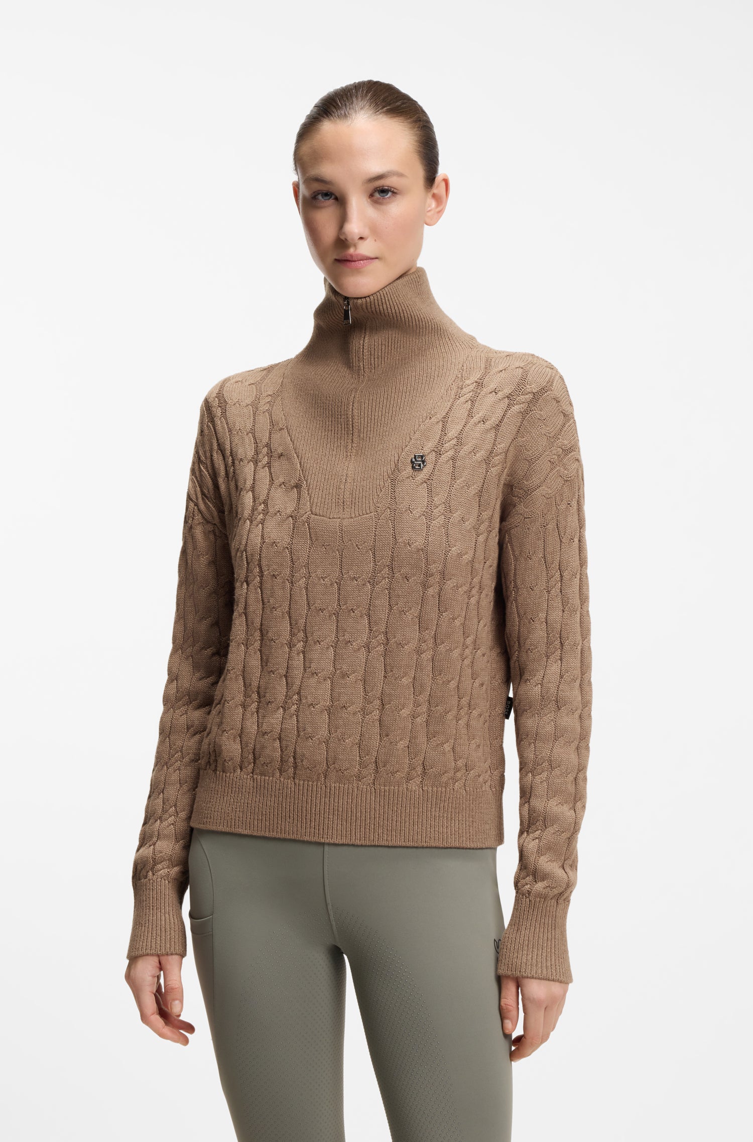Boss Equestrian Ella Knit Zip Troyer Dames - Walnut