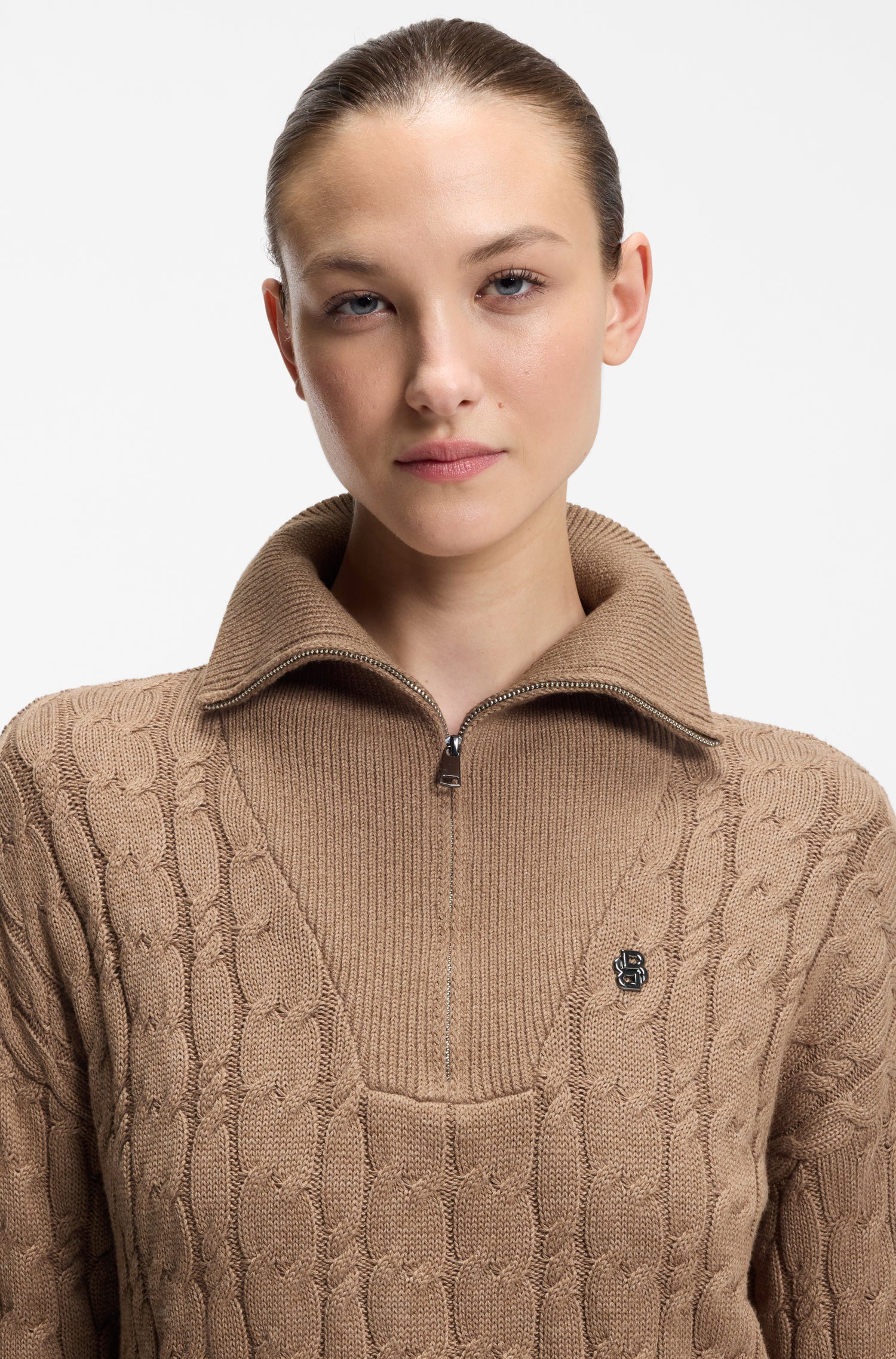 Boss Equestrian Ella Knit Zip Troyer Dames - Walnut