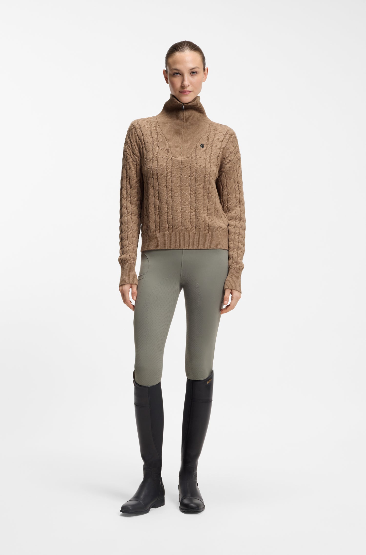 Boss Equestrian Ella Knit Zip Troyer Dames - Walnut