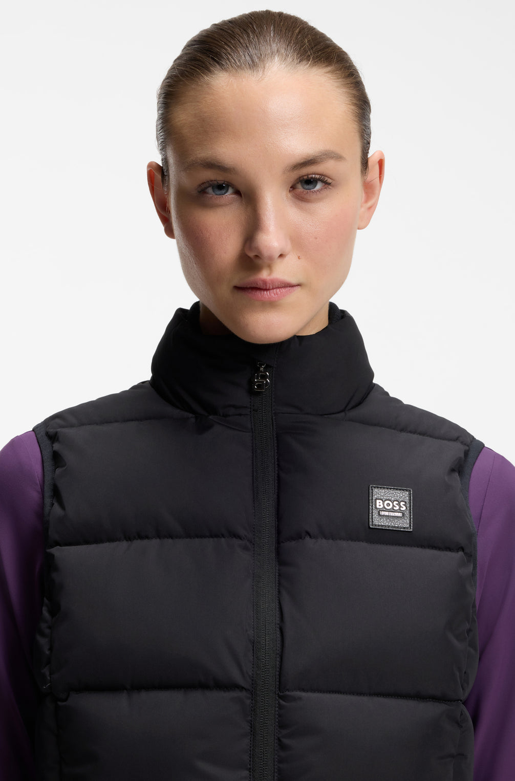 Boss Equestrian Viola Knitted Puffer Bodywarmer Dames Zwart