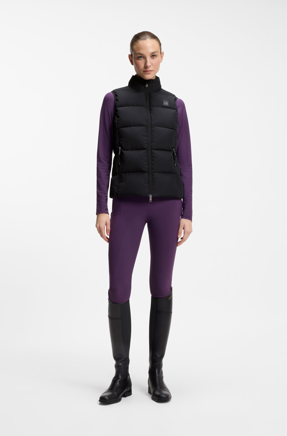 Boss Equestrian Viola Knitted Puffer Bodywarmer Dames Zwart