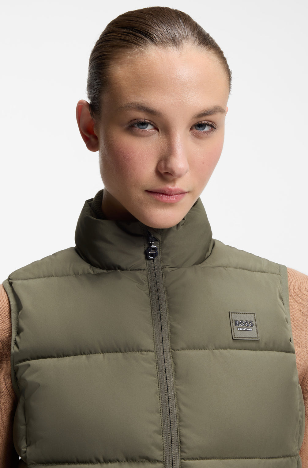 Boss Equestrian Viola Knitted Puffer Bodywarmer Dames Tealeaf