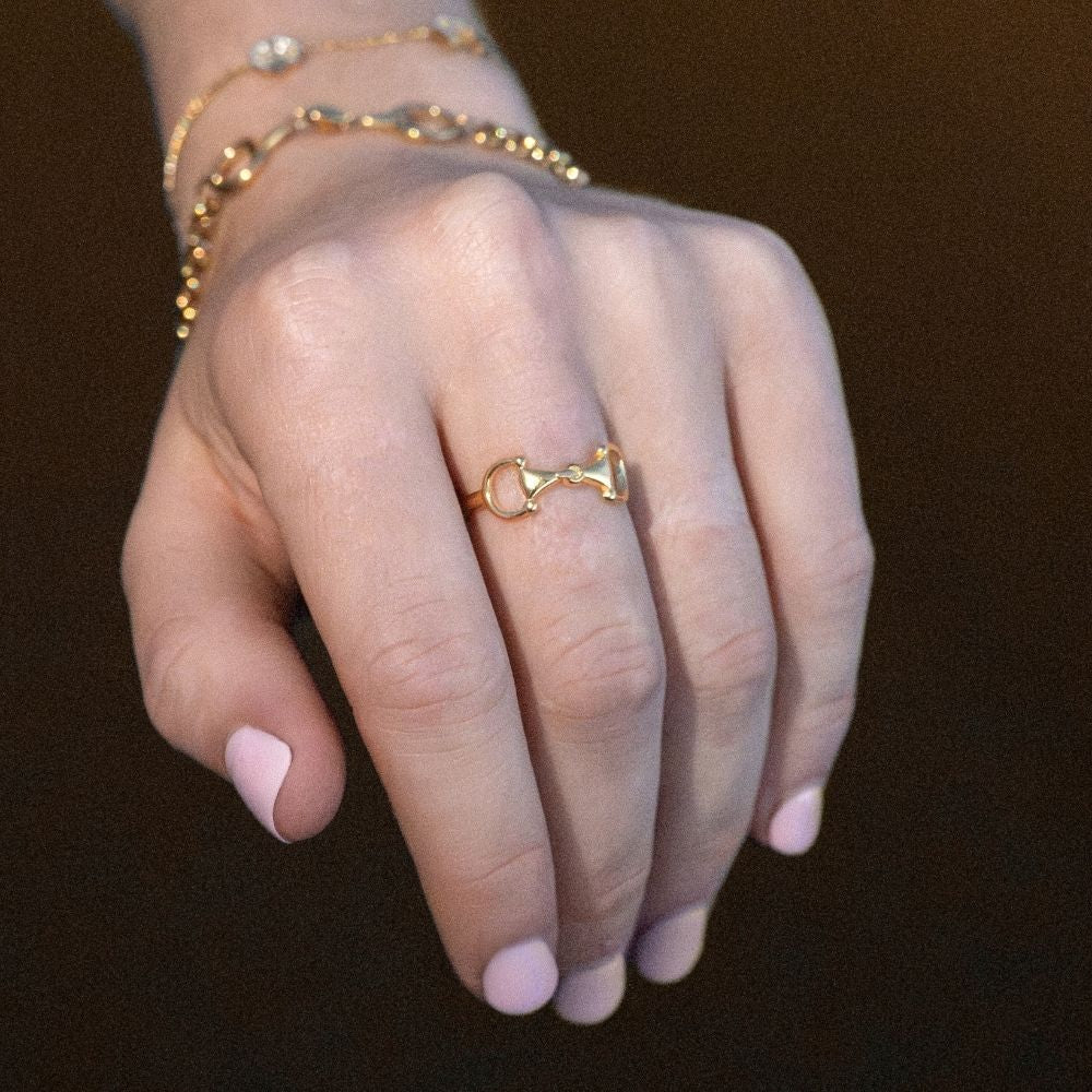 Equestrian Jewelry ring Maya met bitmotief, verstelbaar, in zilver en goud
