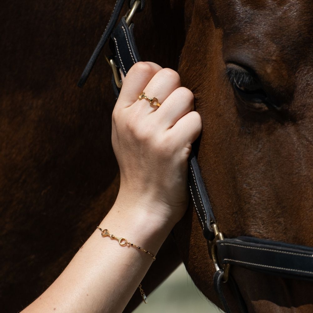 Equestrian Jewelry ring Maya met bitmotief, verstelbaar, in zilver en goud