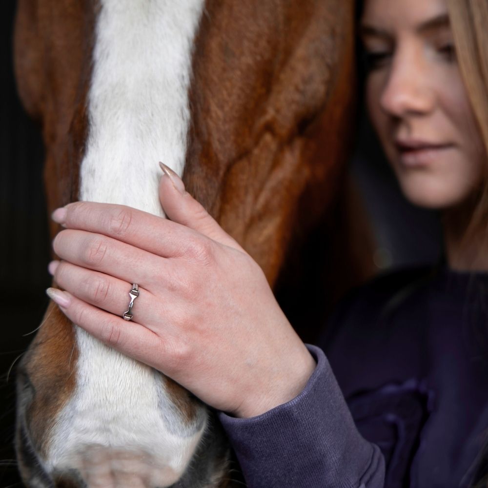 Equestrian Jewelry ring Ana met fijn bitmotief, verstelbaar, in zilver en goud