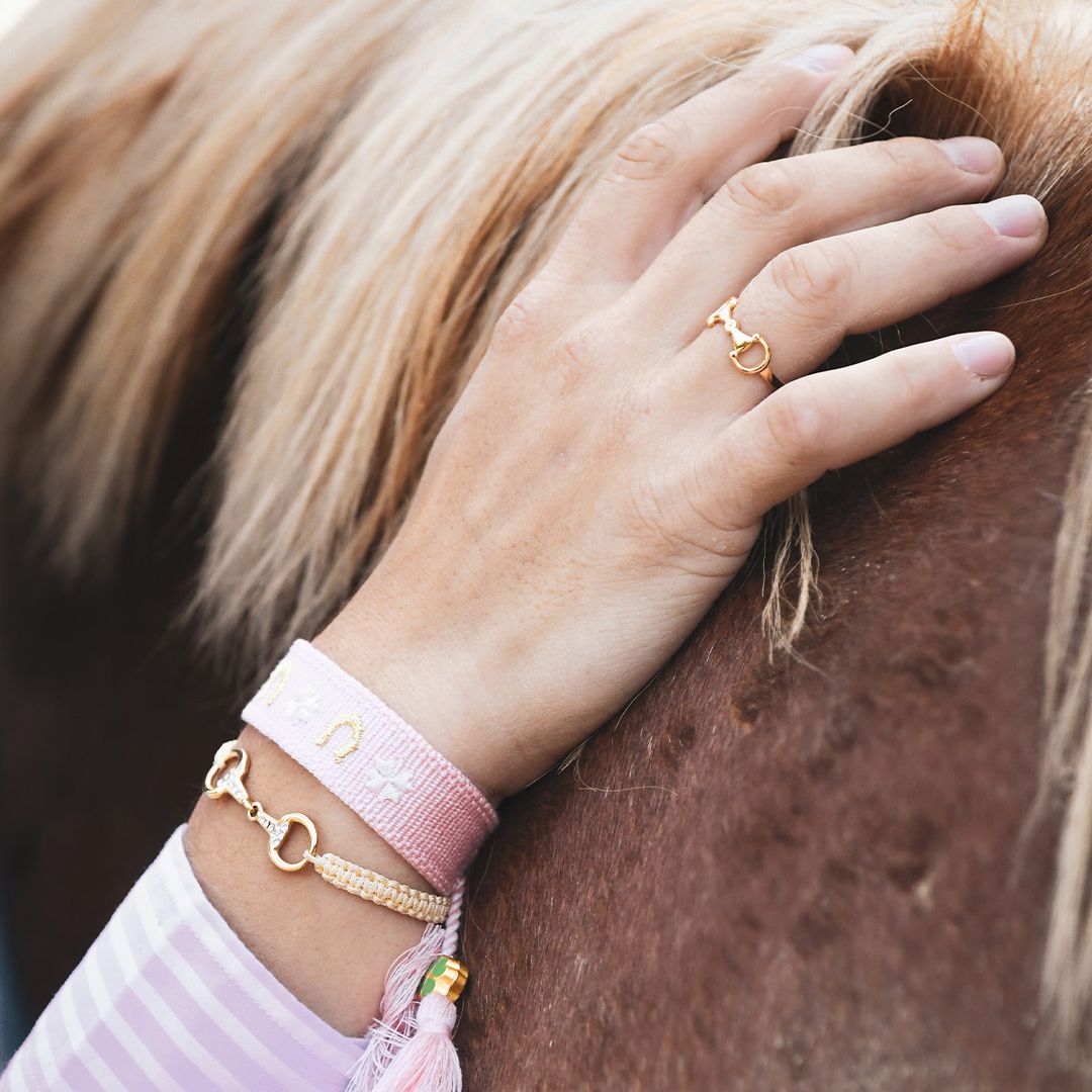Equestrian Jewelry ring Maya met bitmotief, verstelbaar, in zilver en goud