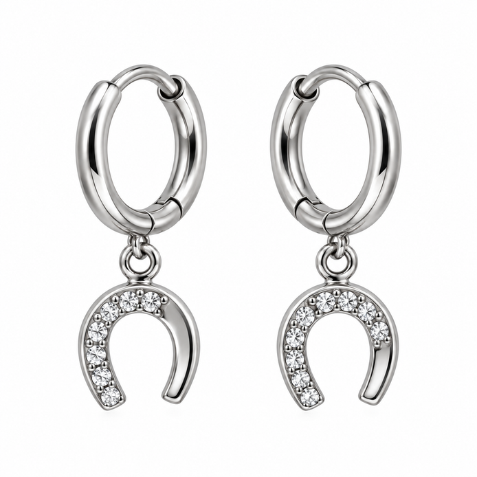 Equestrian Jewelry creolen Alix met hoefijzerhanger afgewerkt met strass-steentjes, in zilver en goud