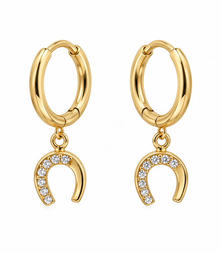 Equestrian Jewelry creolen Alix met hoefijzerhanger afgewerkt met strass-steentjes, in zilver en goud
