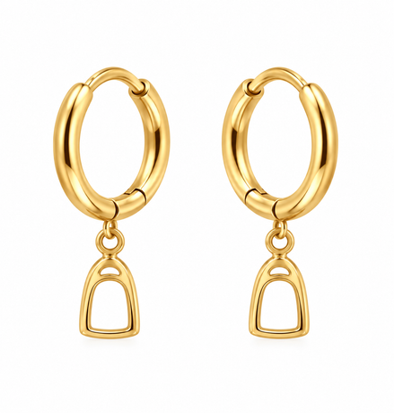 Equestrian Jewelry creolen Dolly met grafische hanger geïnspireerd op een stijgbeugel, in zilver en goud