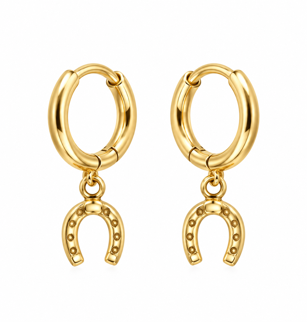 Equestrian Jewelry creolen Lili met klein hoefijzertje als hanger, in zilver en goud