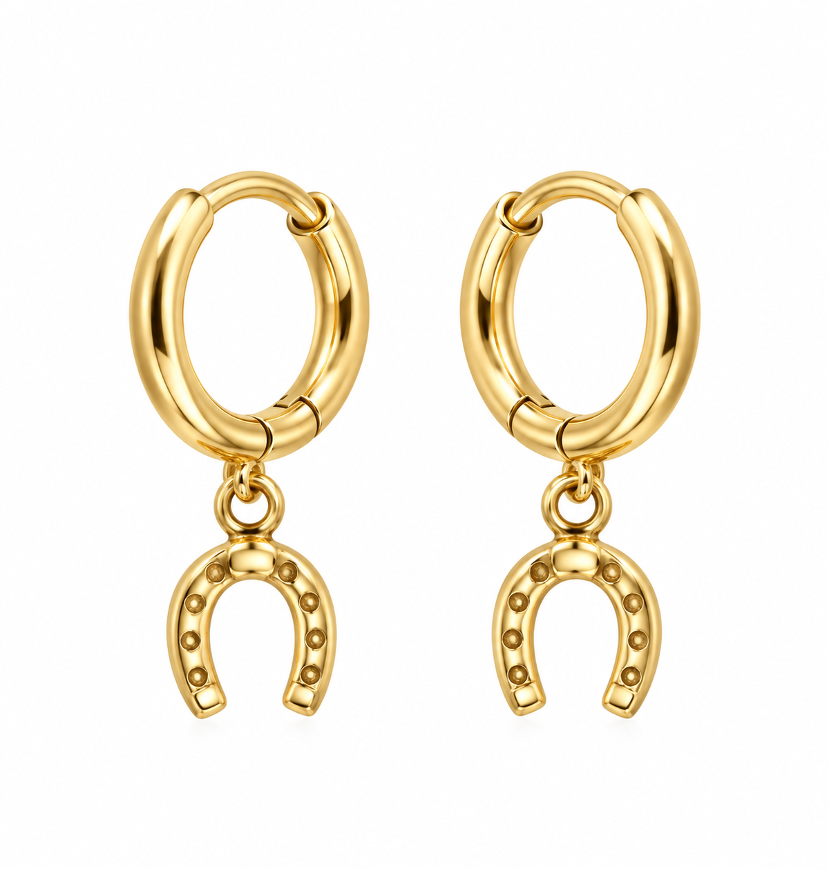 Equestrian Jewelry creolen Lili met klein hoefijzertje als hanger, in zilver en goud