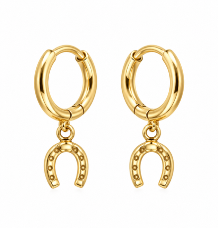 Equestrian Jewelry creolen Lili met klein hoefijzertje als hanger, in zilver en goud