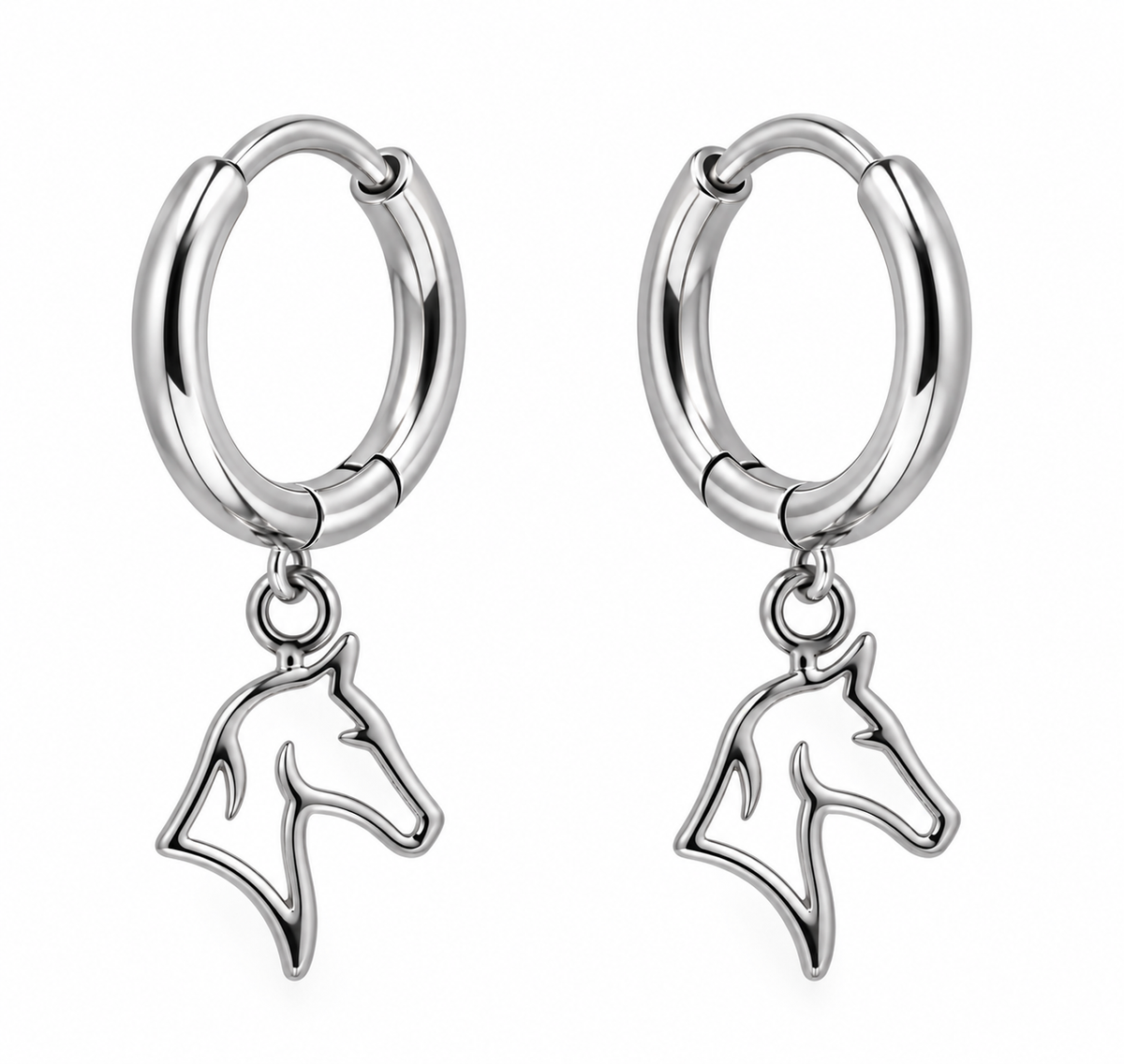 Equestrian Jewelry creolen Spirit met fijne grafische hanger in de vorm van een paardenhoofd, in zilver en goud
