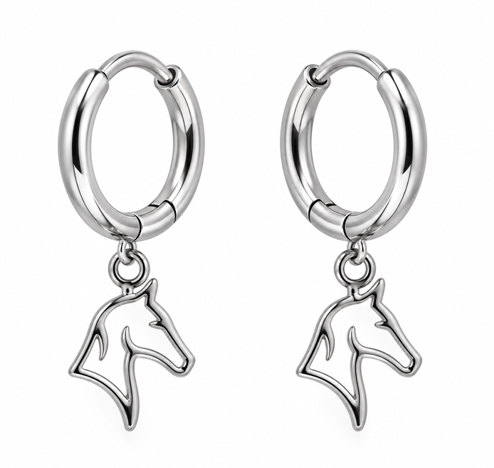 Equestrian Jewelry creolen Spirit met fijne grafische hanger in de vorm van een paardenhoofd, in zilver en goud
