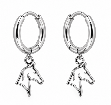 Equestrian Jewelry creolen Spirit met fijne grafische hanger in de vorm van een paardenhoofd, in zilver en goud