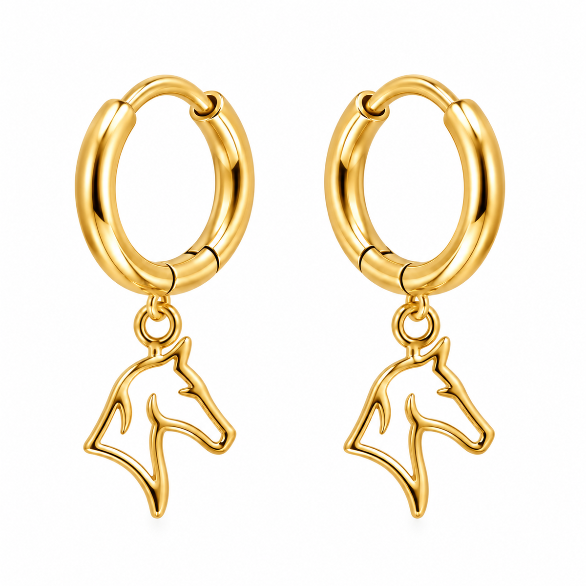Equestrian Jewelry creolen Spirit met fijne grafische hanger in de vorm van een paardenhoofd, in zilver en goud