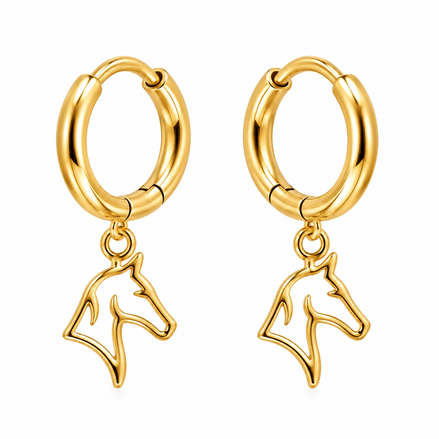 Equestrian Jewelry creolen Spirit met fijne grafische hanger in de vorm van een paardenhoofd, in zilver en goud