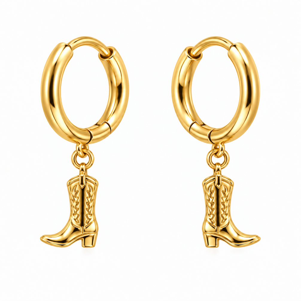 Equestrian Jewelry creolen Botty met hanger in de vorm van een rijlaars, in zilver en goud