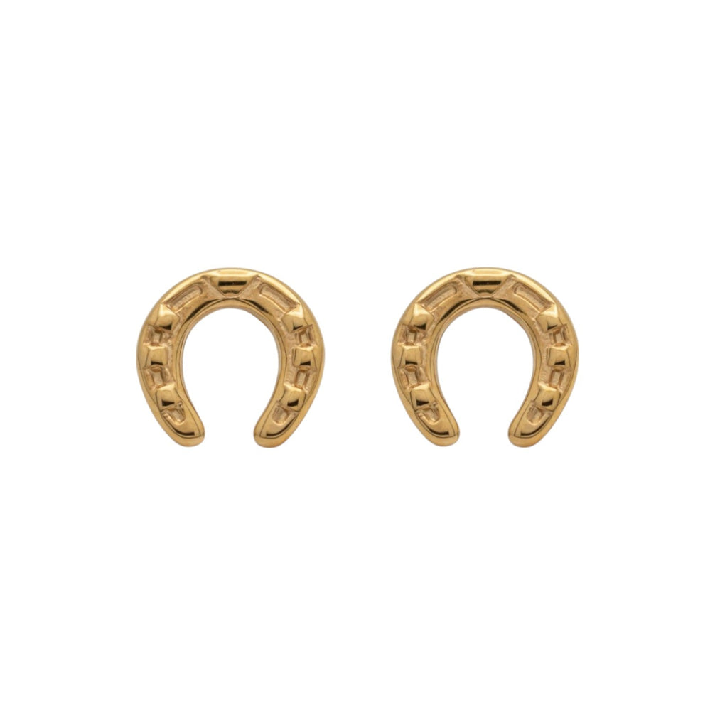 Equestrian Jewelry oorbellen Andy: oorknopjes met een fijn bewerkt hoefijzer in reliëf, in zilver of goud