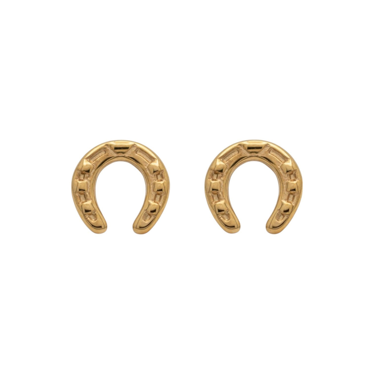Equestrian Jewelry oorbellen Andy: oorknopjes met een fijn bewerkt hoefijzer in reliëf, in zilver of goud