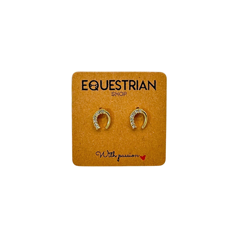 Equestrian Jewelry oorbellen Emy: hoefijzer-oorknopjes met strass-steentjes op één helft, in zilver of goud