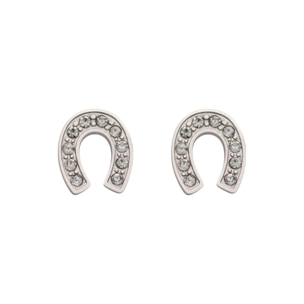 Equestrian Jewelry oorbellen Lady: hoefijzer-oorknopjes volledig bezet met strass-steentjes, in zilver of goud