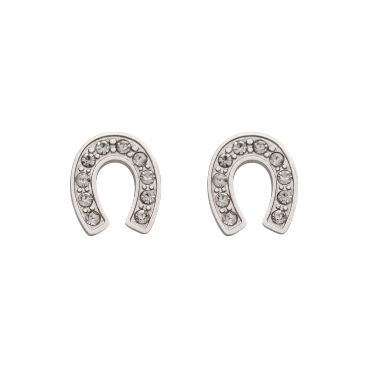 Equestrian Jewelry oorbellen Lady: hoefijzer-oorknopjes volledig bezet met strass-steentjes, in zilver of goud