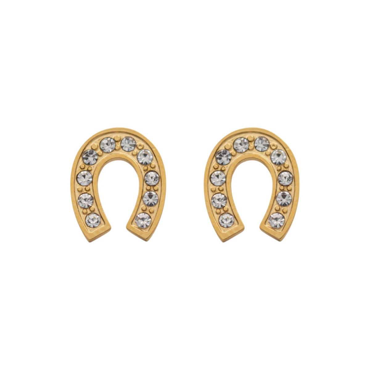 Equestrian Jewelry oorbellen Lady: hoefijzer-oorknopjes volledig bezet met strass-steentjes, in zilver of goud